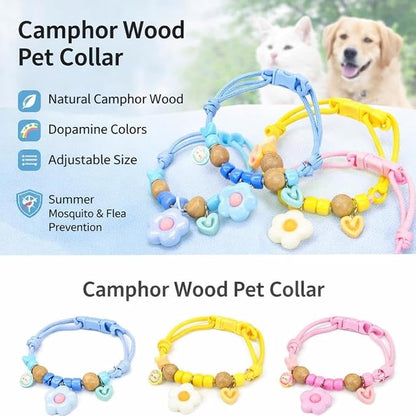 Camphor Wood Adjustable Pet Collar - Repels Mosquitoes, Fleas, And Lice