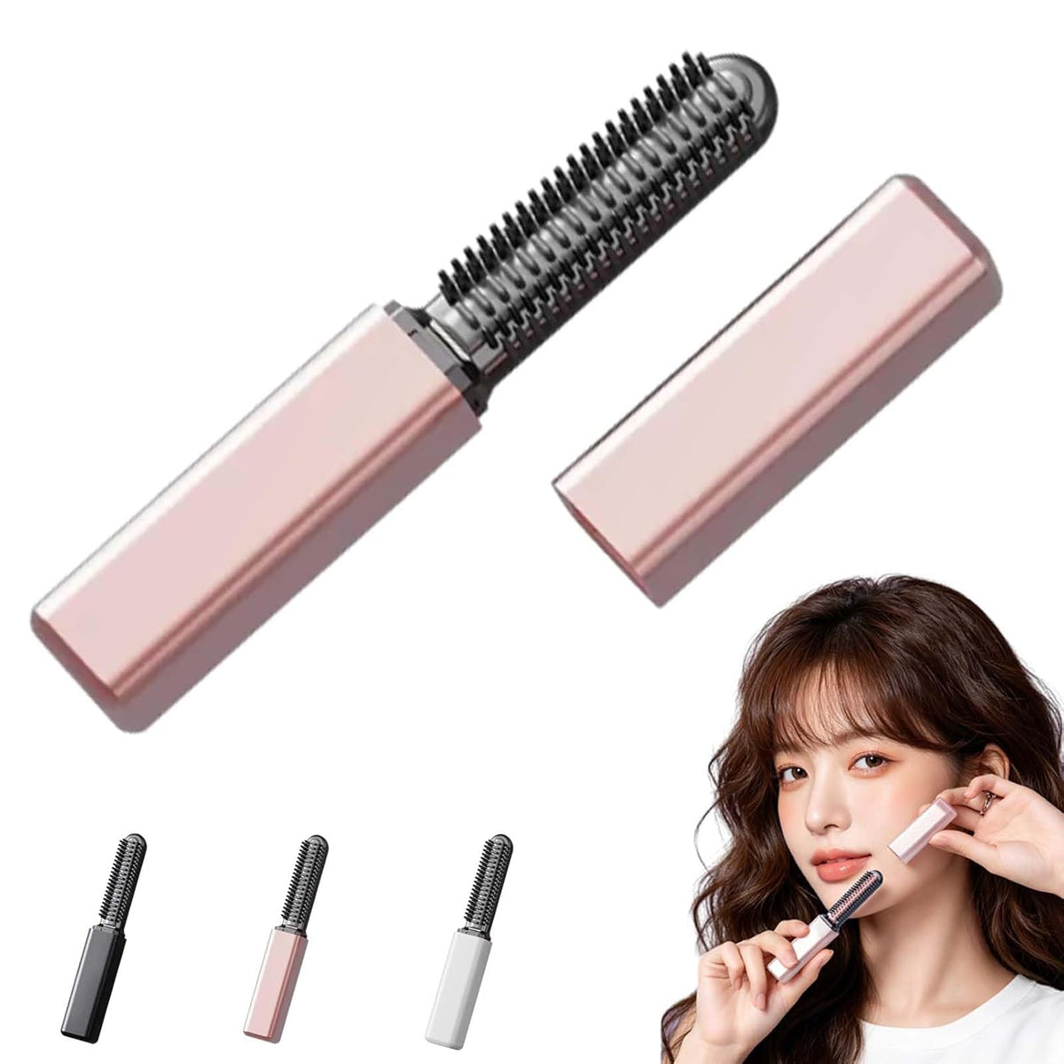 Mini Heated Styling Comb, USB-Powered Bang Curler, Heats up in 15 Seconds