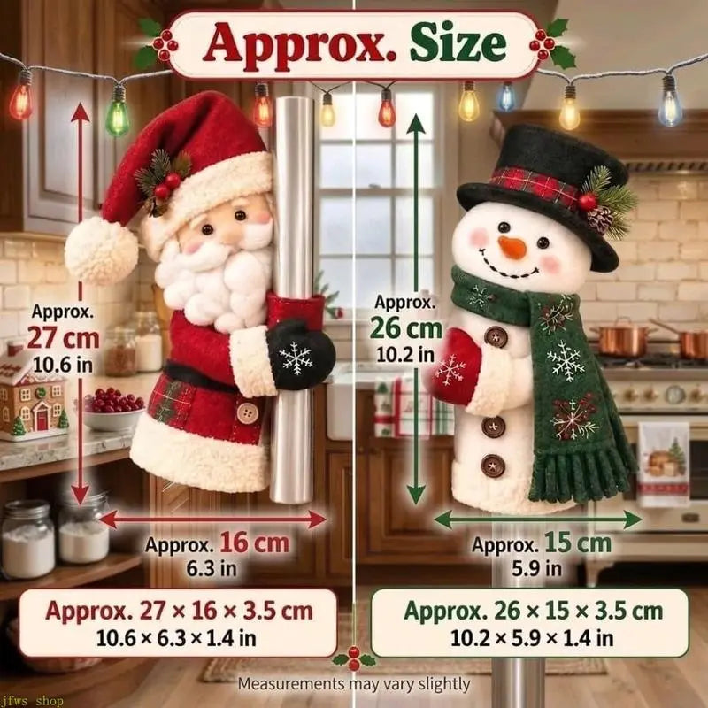 2 PCS Christmas Handle Covers, Plush Santa & Snowman Handle Huggers for Refrigerator, Oven, Cabinet & Door Handles