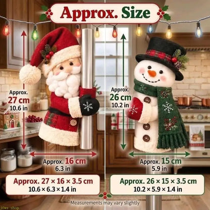 2 PCS Christmas Handle Covers, Plush Santa & Snowman Handle Huggers for Refrigerator, Oven, Cabinet & Door Handles