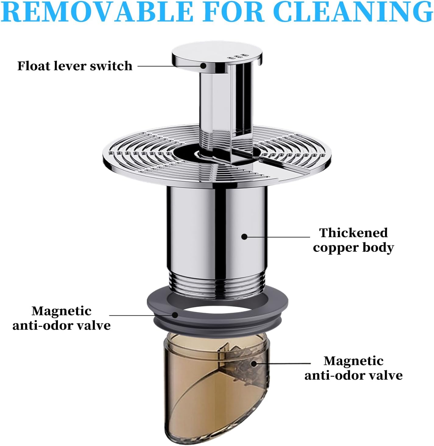 2Pcs Universal Fully Automatic Floating Floor Drain with Extended Anti-Odor Core