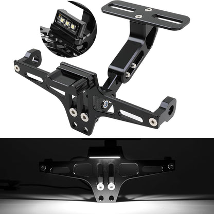 Universal Motorcycle License Plate Bracket with LED Light Aluminum