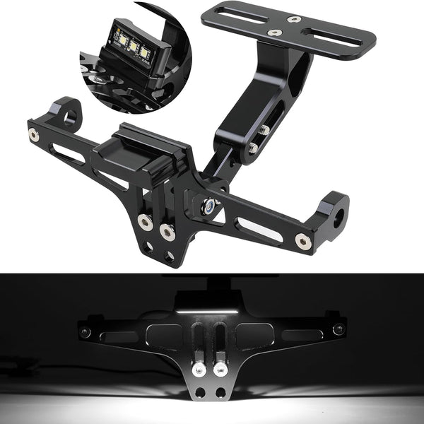 Universal Motorcycle License Plate Bracket with LED Light Aluminum