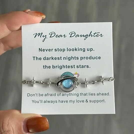 2PCS To My Daughter Gift Star Moon Bracelet for Beautiful Daughter Granddaughter