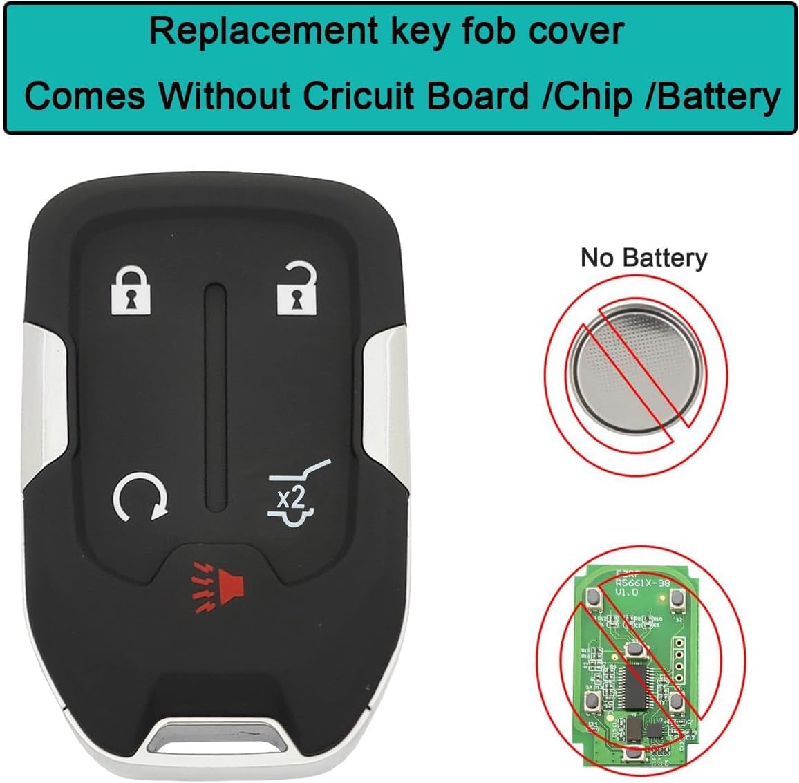 Replacement Key Fob Cover Shell fit for Chevy Silverado GMC Sierra 1500 2500HD 3500HD 2017-2022 Keyless Entry Remote Control Key Fob Case