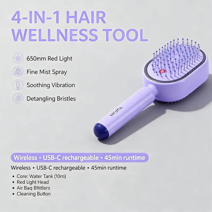 Electric Steam Brush for Hair, Portable Cordless Rechargeable Red Light Brushs with Detangling Comb