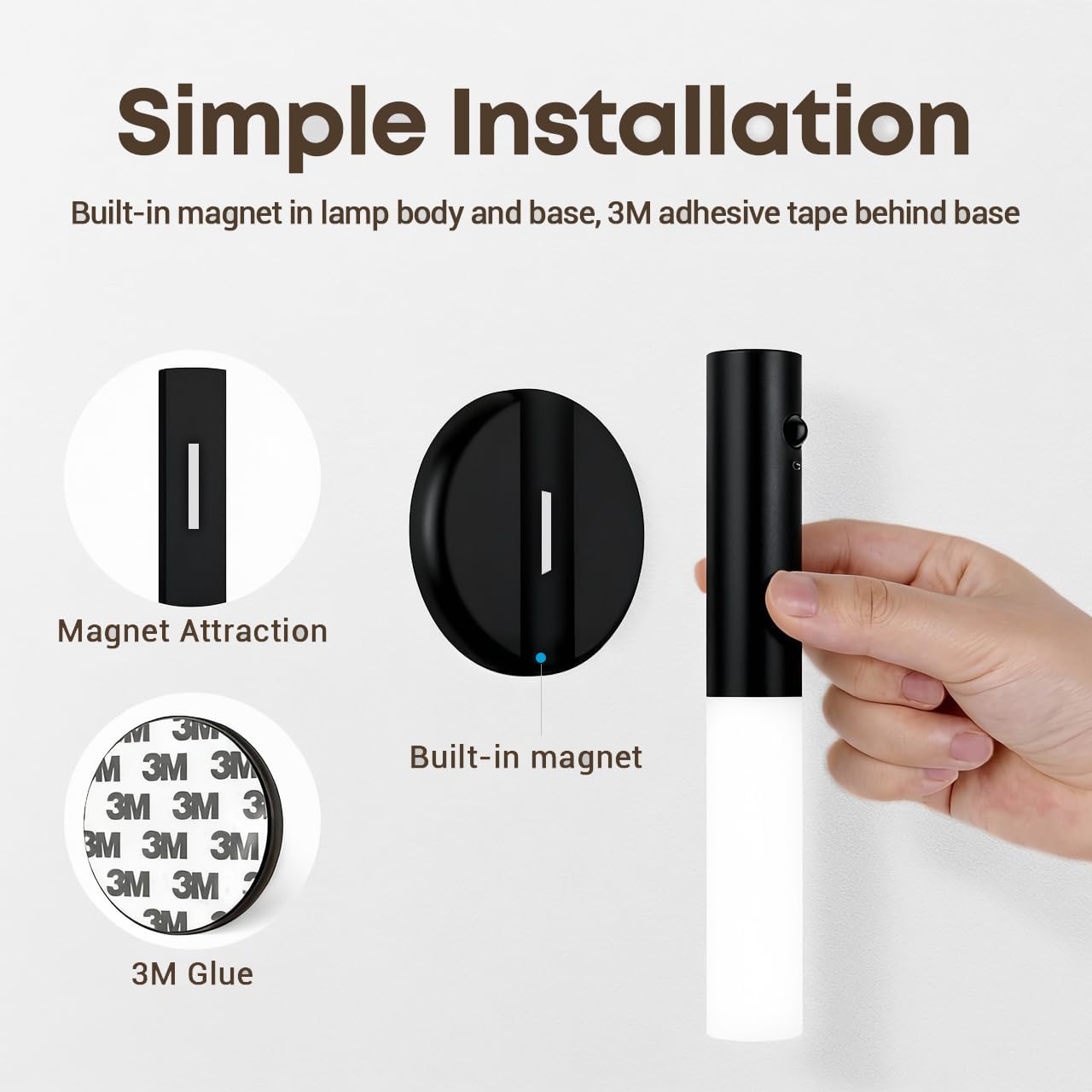 2Pcs Wooden Smart Motion-Sensor LED Night Light / Rechargeable Wall Light