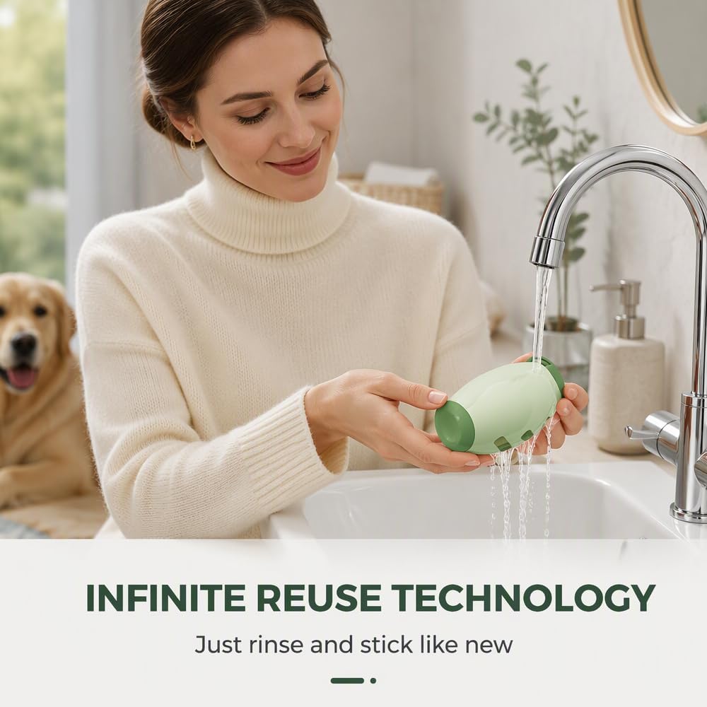 2Pcs Reusable Silicone Lint Roller, Washable Sticky Roller Powerful Adhesion for Pet Hair and Dust Removal