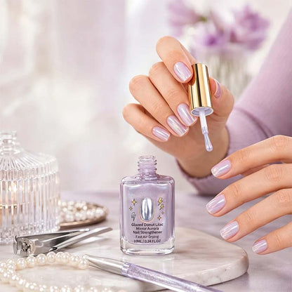 2Pcs Lilac Glossy Mirror Nail Strengthener, Glazed Donut Lilac Mirror Aurora Nail Strengthener Fast Air-Dry