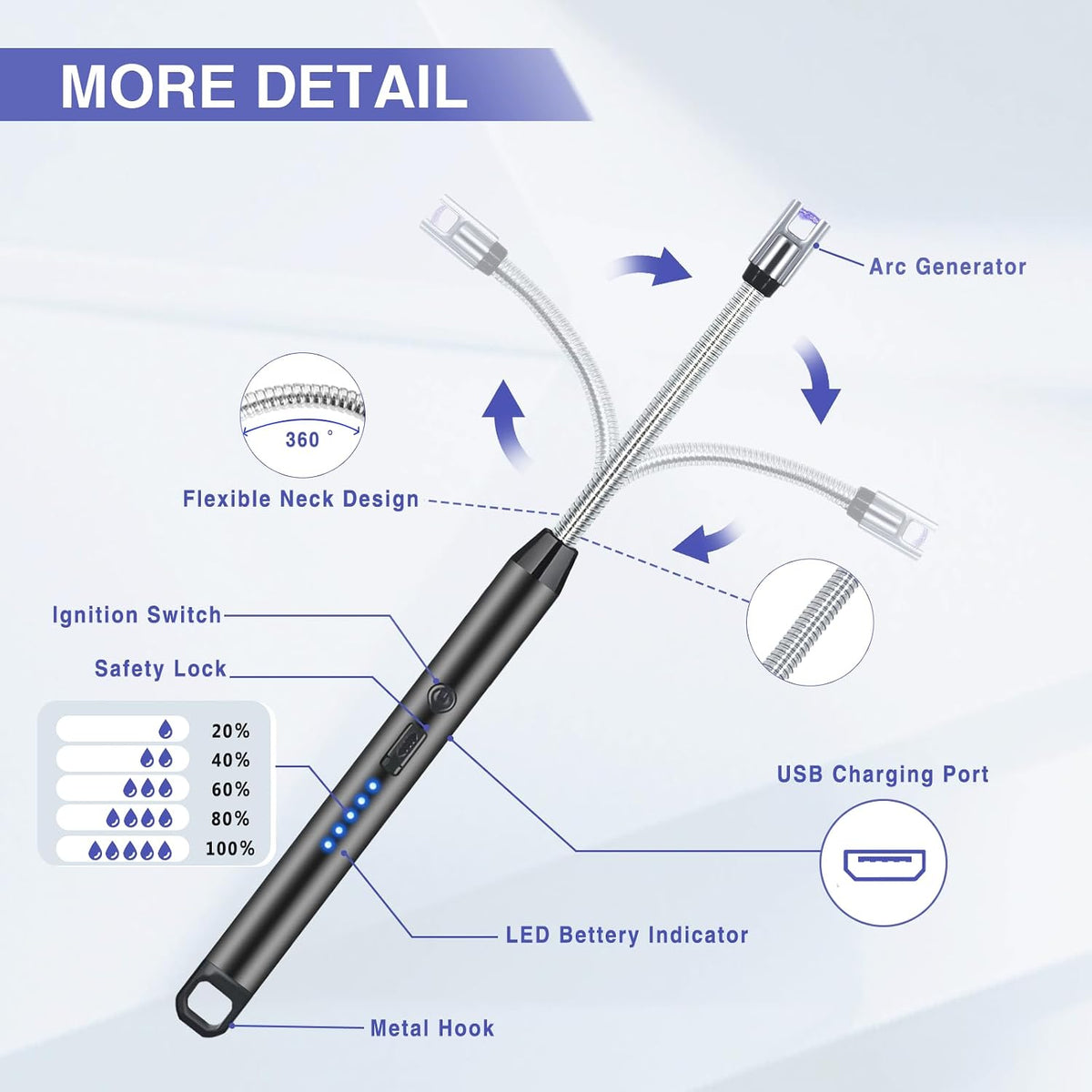 2PCS Lighters Long Stem, 360° Flexible Neck Electric lighters