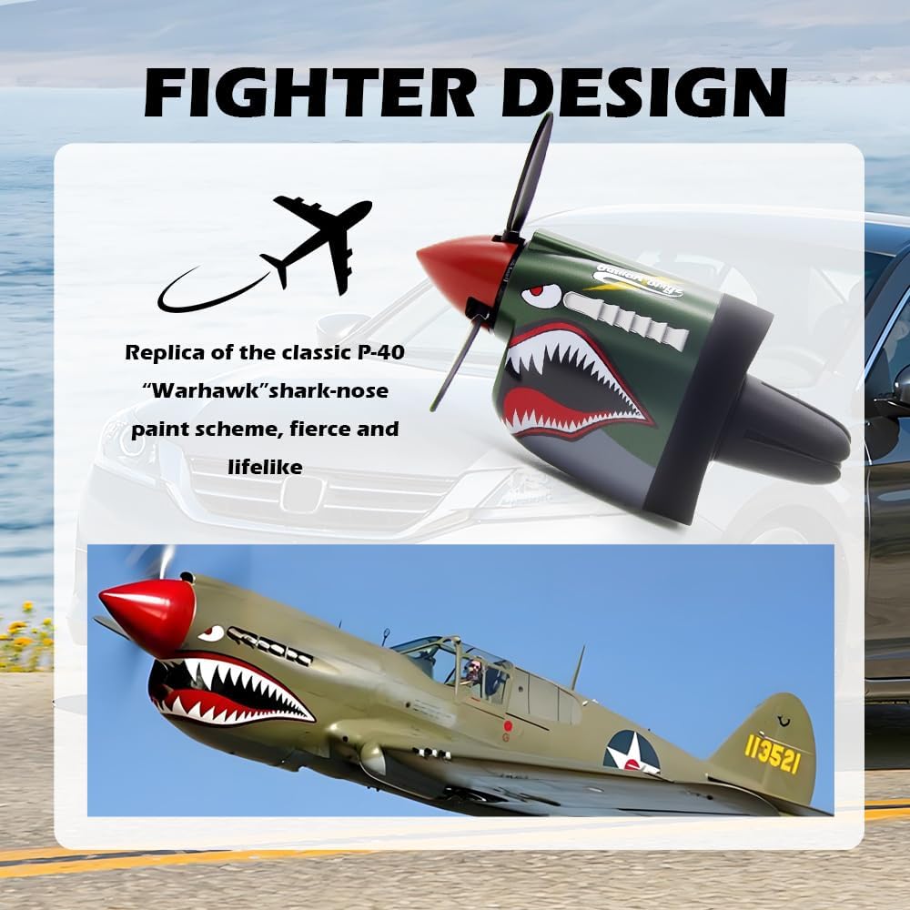 P-40 Fighter Car Air Vent Decoration, P-40 Warhawk Creative Propeller Car Decor Air Freshener 1 Freshener + 1 Refill