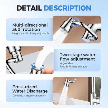 Universal Sink Faucet 1440° Rotatable Faucet Aerator Extension