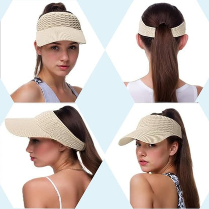 Sun Visor Hats, Wide Brim Sun Hats with UV Protection, Knitted Running Visors for Women