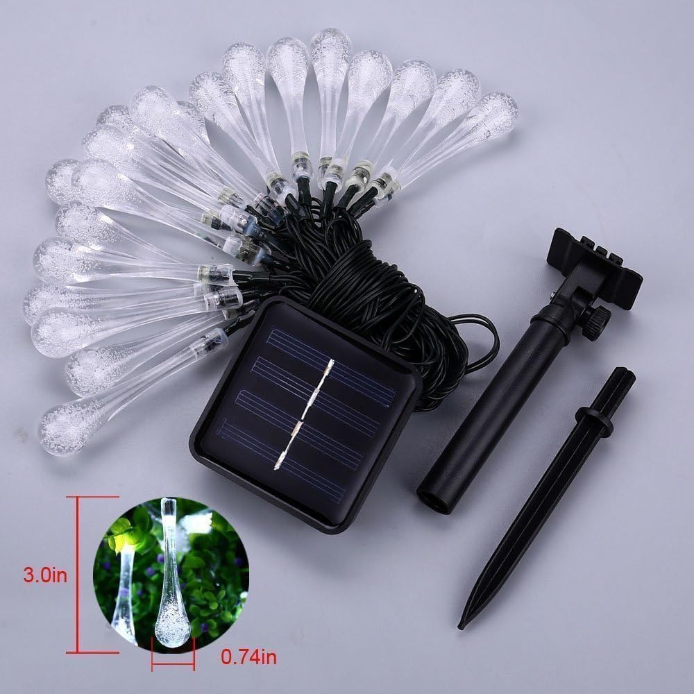 Solar String Lights Outdoor, Total 20LED 16.4FT, Water Drop