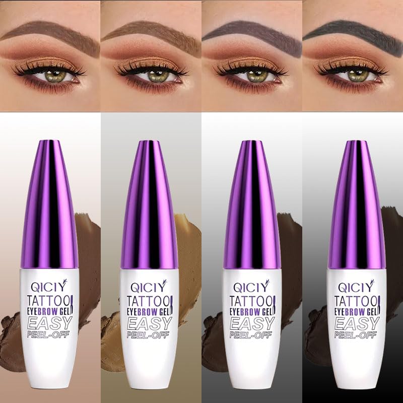 4Pcs Easy Tatoo Eyebrow Gel Peel off - Semi-Permanent Tattoo Eyebrow Tint Kit Waterproof Long