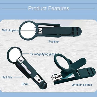2Pcs Magnifier Nail Clippers Large Open-Ended Pliers Multifunctional Anti-Splash Nail