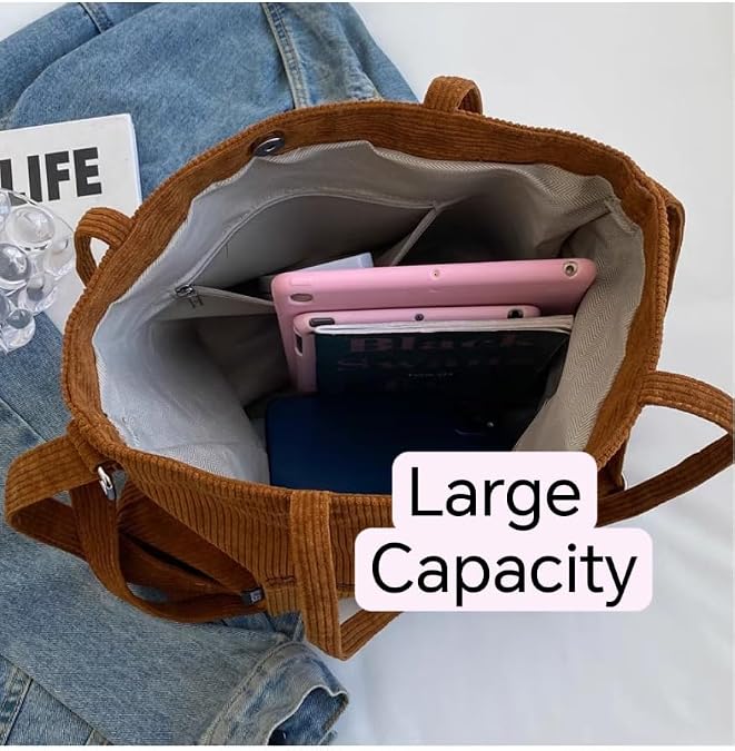 Corduroy Tote Bag for Women Girls Classic Corssbody Tote Bag with Adjustable Strap