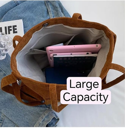 Corduroy Tote Bag for Women Girls Classic Corssbody Tote Bag with Adjustable Strap