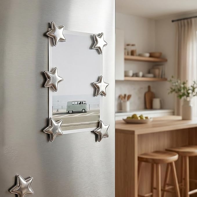 10 Pcs Silver Star-Shaped Decorative Fridge Magnets
