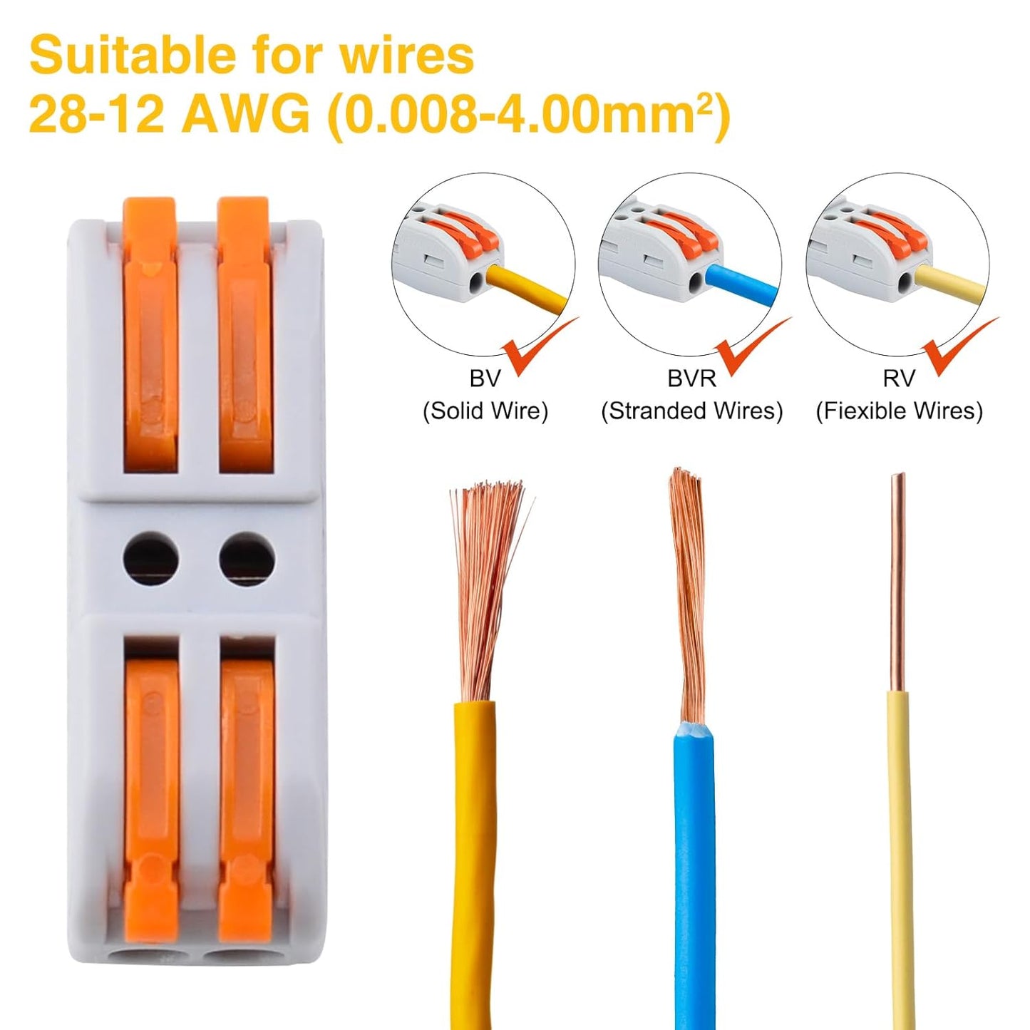 10Psc Inline Compact Wire Connectors, Inline Wire Connector, Push Quick Lever Wiring Nuts for 28-12 AWG