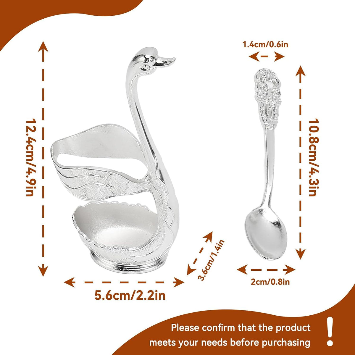 Swan Spoon Holder Set with 6 Small Dessert Spoons