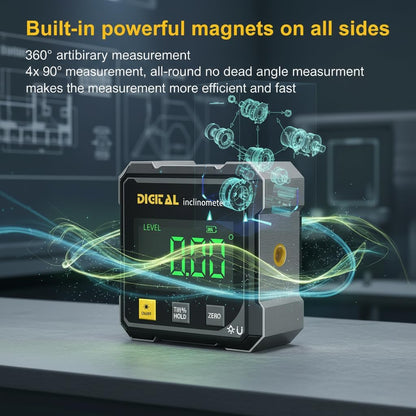 Digital Angle Finder,4 Sided Magnetic Digital Angle Gauge, USB Rechargeable & Large LED Display