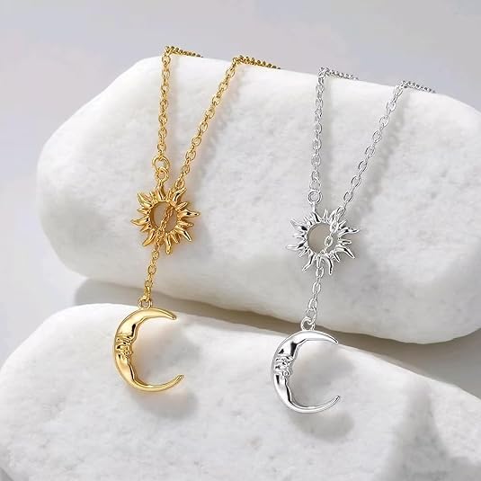 Sun and Moon Necklace for Women Gold Sun Y Lariat Necklace Silver Moon Pendant Necklace