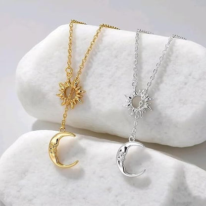 Sun and Moon Necklace for Women Gold Sun Y Lariat Necklace Silver Moon Pendant Necklace