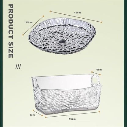 8Pcs Dinner Plates Set with Draining Rack Transparent Dinner Dishes Water Ripple Salad Plate Reusable