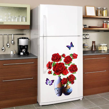 4PCS 3D Vase Stereo Flower Wall Stickers - DIY Purple Superposition Floral Decal - Removable Waterproof Art