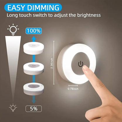 2PCS Night Light Bright LED Lamp, 3 Colors Dimmable Rechargeable Wireless Stick