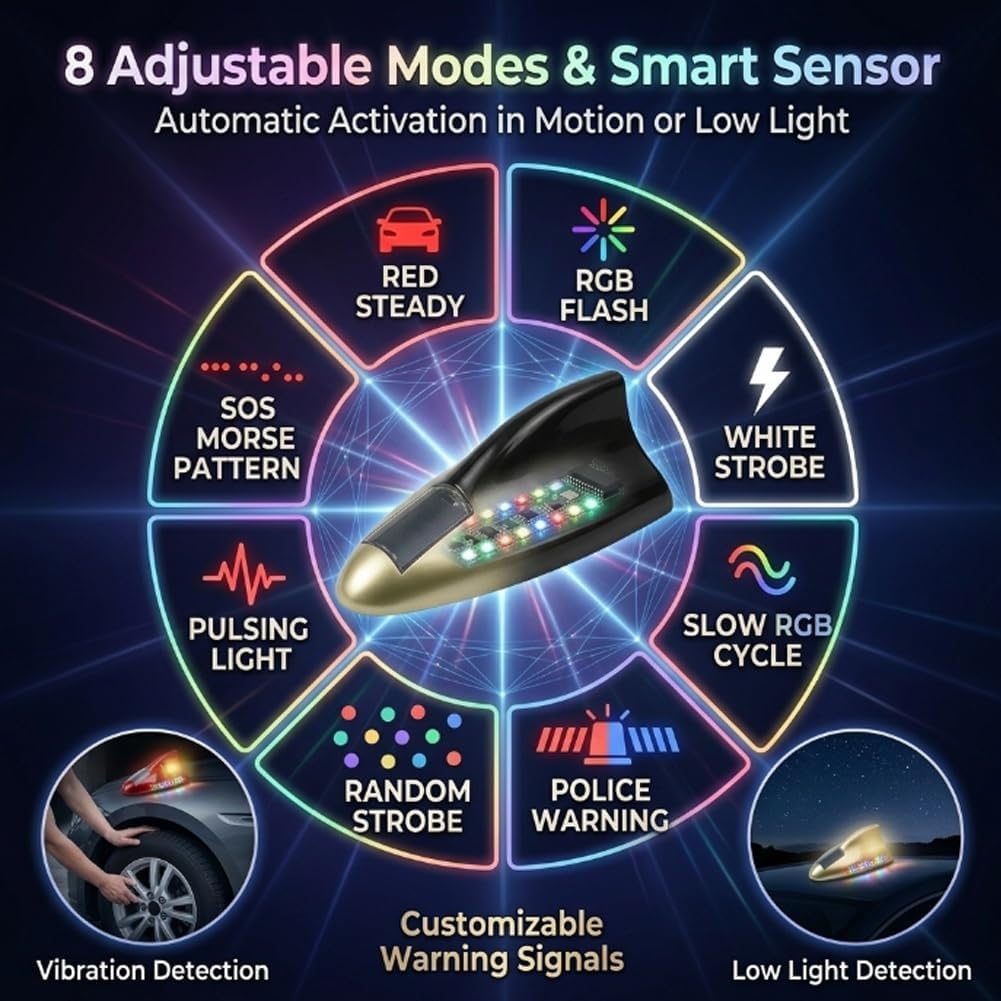 Rgb Solar Strobe Lights, Solar Powered Shark Fin Warning Light, LED Warn Tail Light Antenna