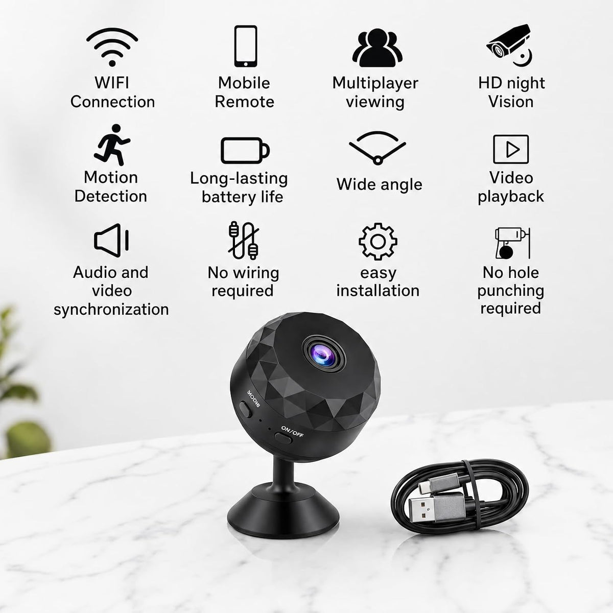 Mini Magnetic WiFi Security Camera 1080P HD with Night Vision & Motion Detection