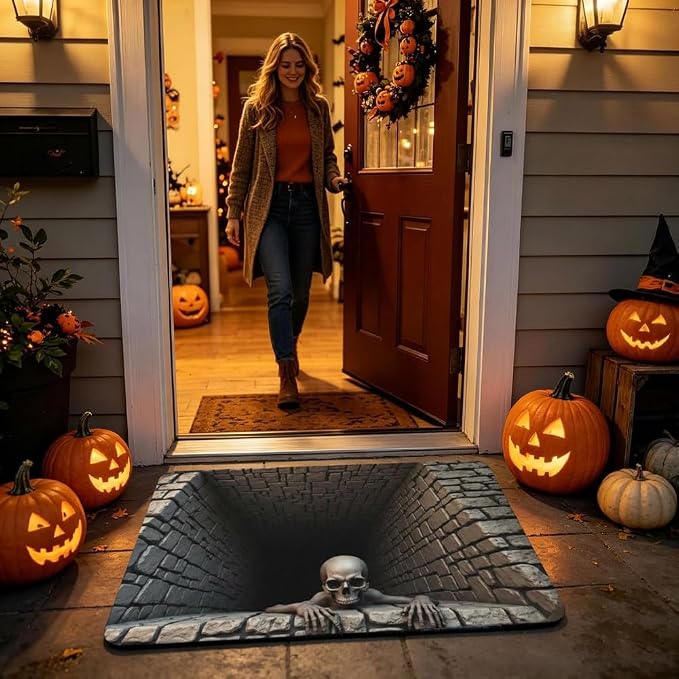 3D Halloween Rug Ghost Skeleton Optical Illusion Mat
