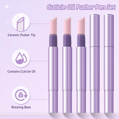 2PCS 3-in-1 Nail Care Pen, Cuticle Oil Cuticle Pusher Nail Oil Pen