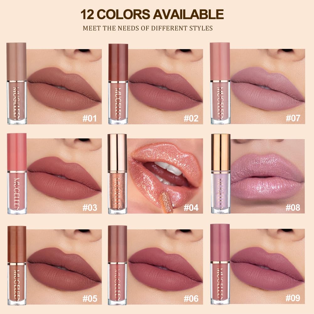 12 Colors Matte Velvet Lip Gloss Set Waterproof Long Wearing Liquid Lipstick Lip Stain Set
