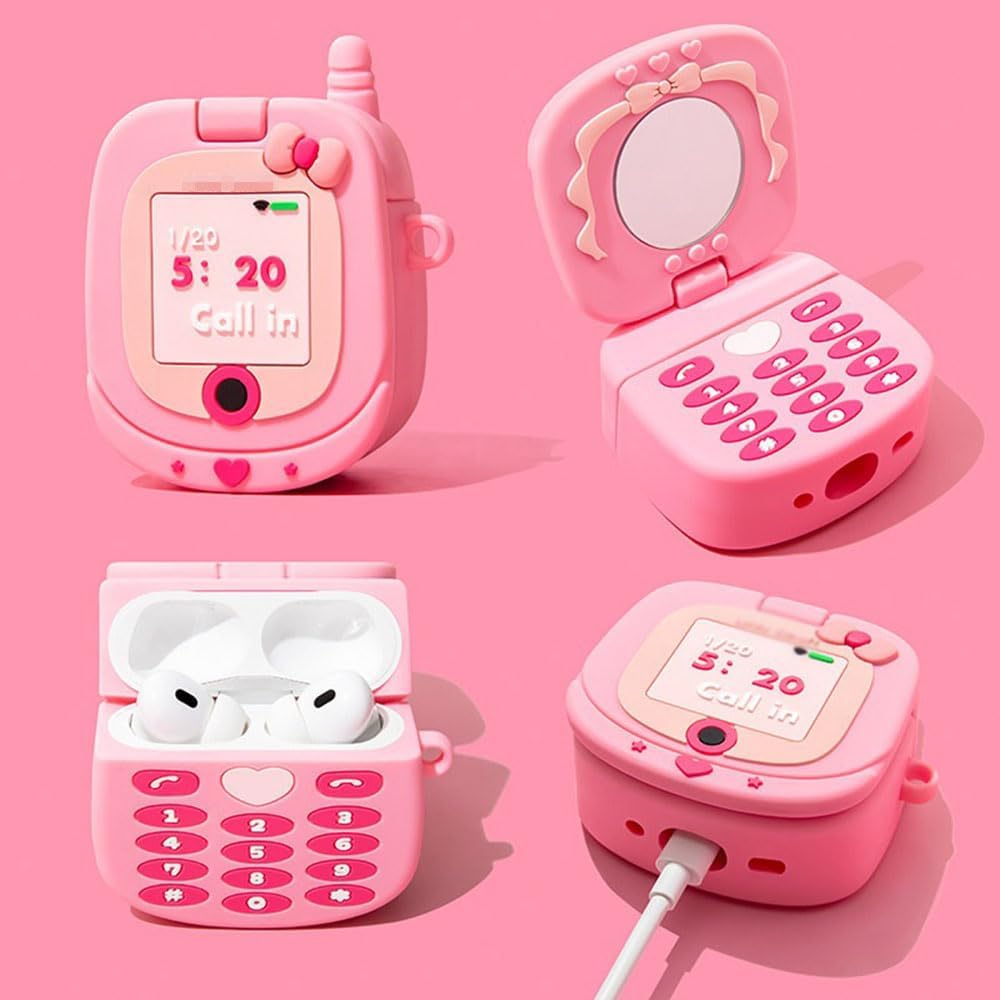 3D Kawaii Soft Silicone Makeup Mirror Puppy Retro Pink Cover For Airpods