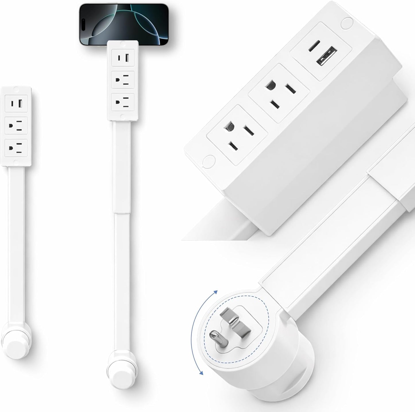 Outlet Extender Stick, Power Strip with 6 Outlets & 2 USB Ports