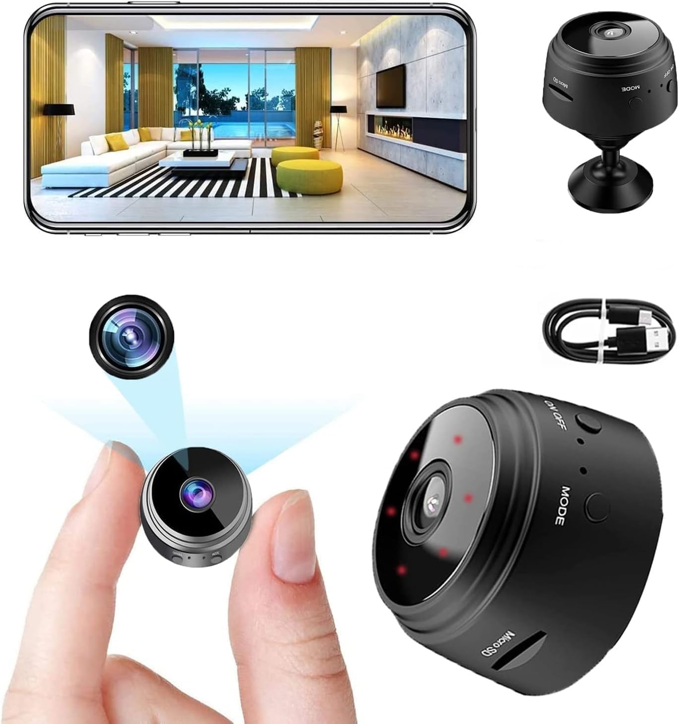 2PCS Mini Hidden Wireless WiFi Camera HD 1080P with Audio and Video