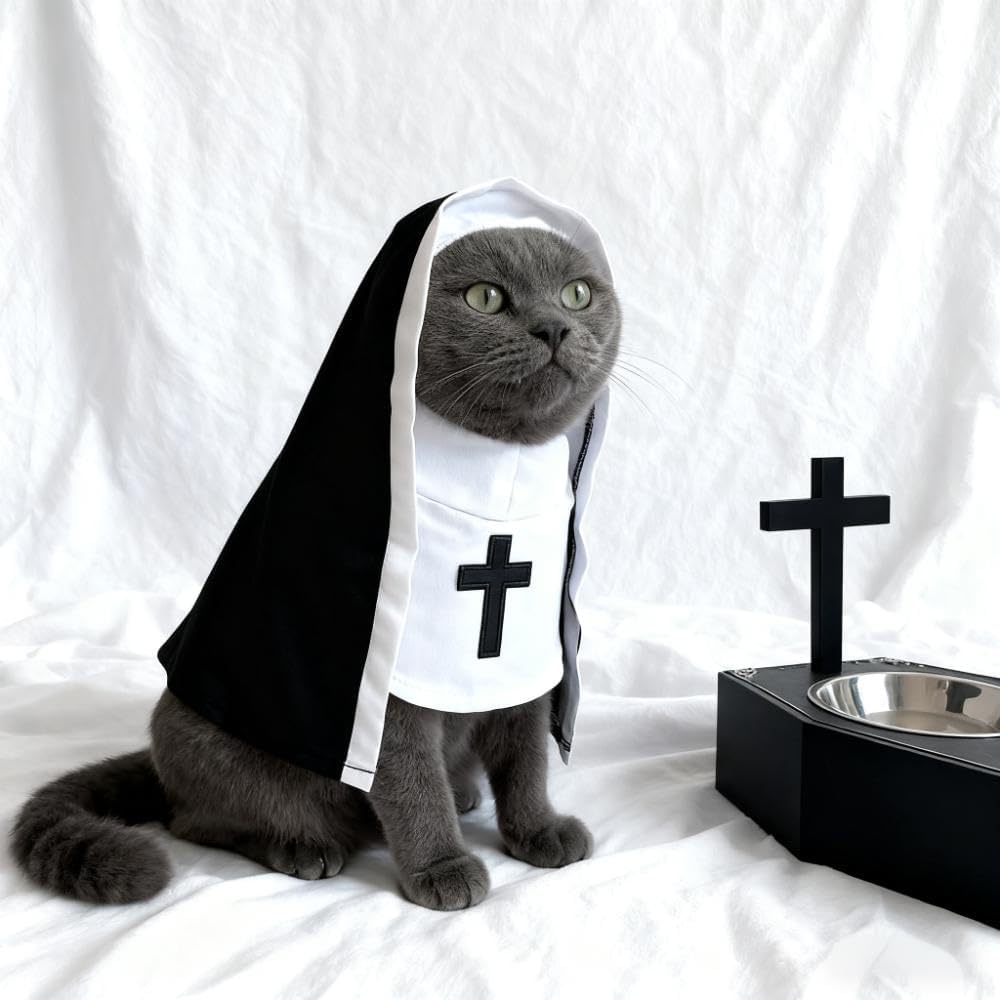 Cat Halloween Costume, Funny Nun Dress for Cats & Small Dogs