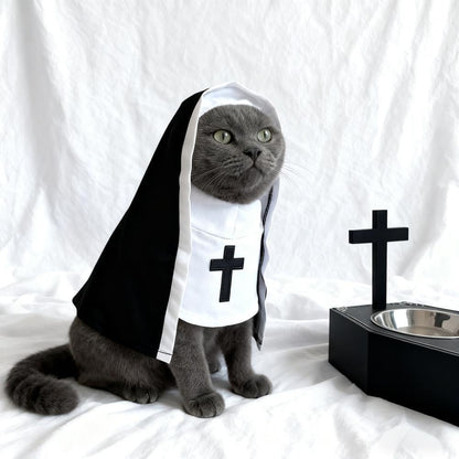 Cat Halloween Costume, Funny Nun Dress for Cats & Small Dogs