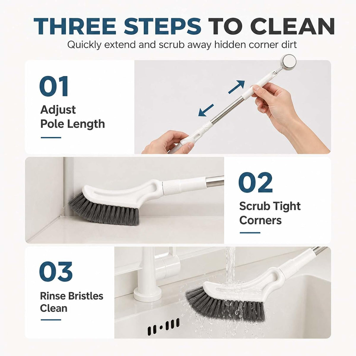 2PACK Telescopic Long Handle Crevice Cleaning Brush for Narrow Gaps