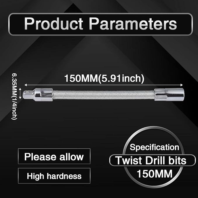 Flexible Socket Extension Ratchet, Made of Heat-Treated Chrome Vanadium Steel with Flexible Spring Steel Shaft