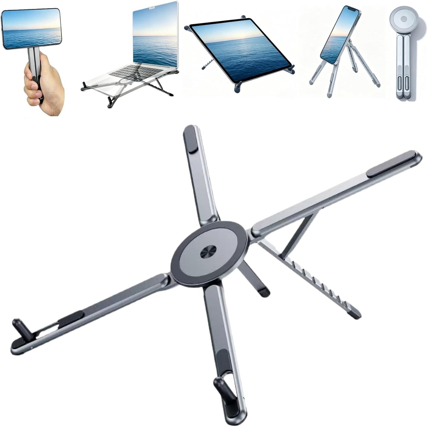 Portable Laptop Stand, 3-in-1 Magnetic Foldable Adjustable, for Desk