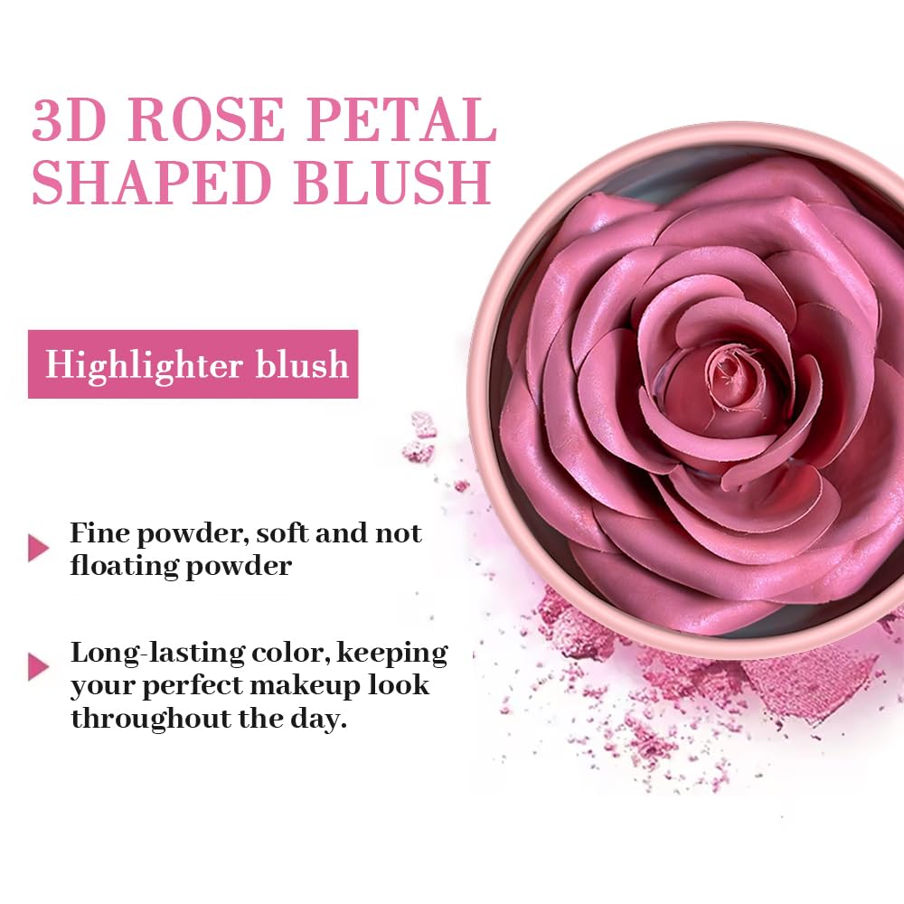 3D Rose Makeup Flower Petal Blush for Cheeks, Natural Glowing Redness Long Lasting Buildable Color