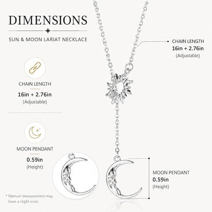Sun and Moon Necklace for Women Gold Sun Y Lariat Necklace Silver Moon Pendant Necklace
