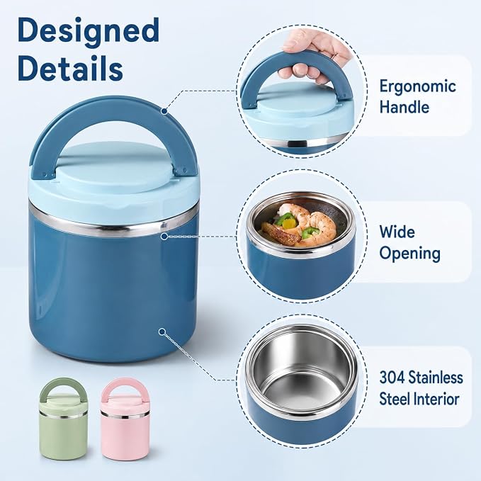 21.3oz Leakproof Stainless Steel Thermal Lunch Container for Hot and Cold Food