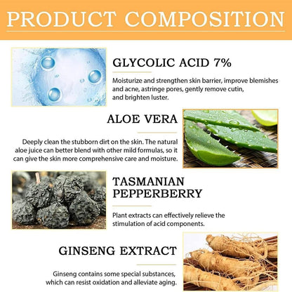 Glycolic Acid Toner: 7% Exfoliating Toner Toning Solution Soothes and Hydrates Skin 100ml