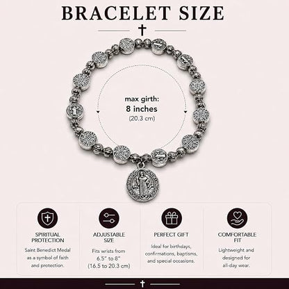 Catholic Rosary Metal Bracelet Saint Benedict Medal Bracelet for Men and Women Faith Baptism silvery