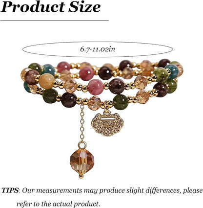 Money Wealth Crystal Bracelet Set Multi Stone Beaded Feng Shui Jewelry